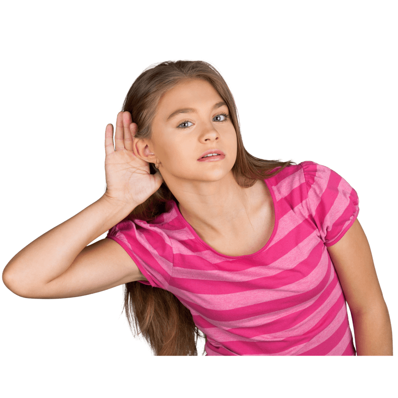 girl with hand on ear listening